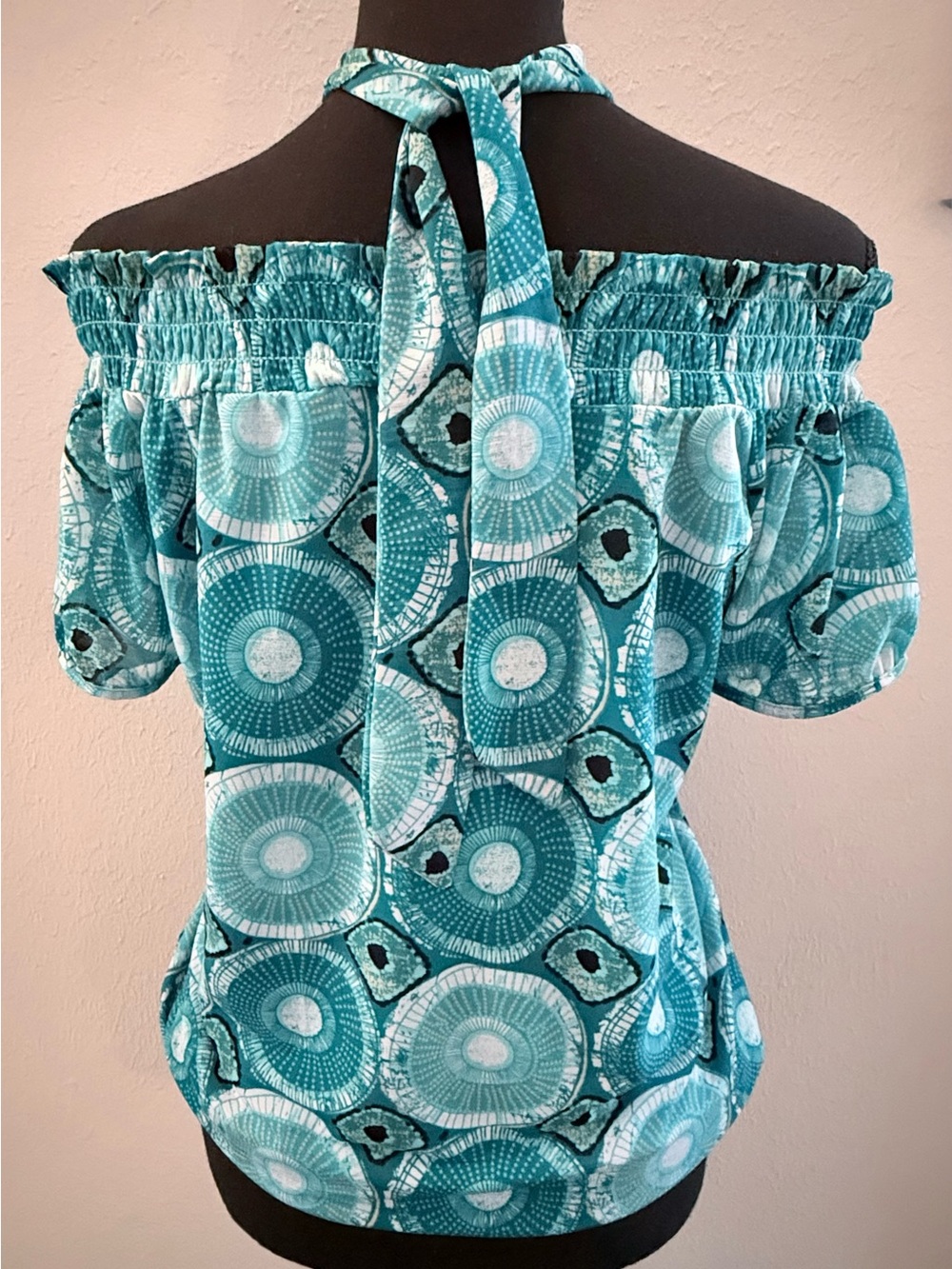 INC International Concepts Turquoise Patterned Off-Shoulder Blouse